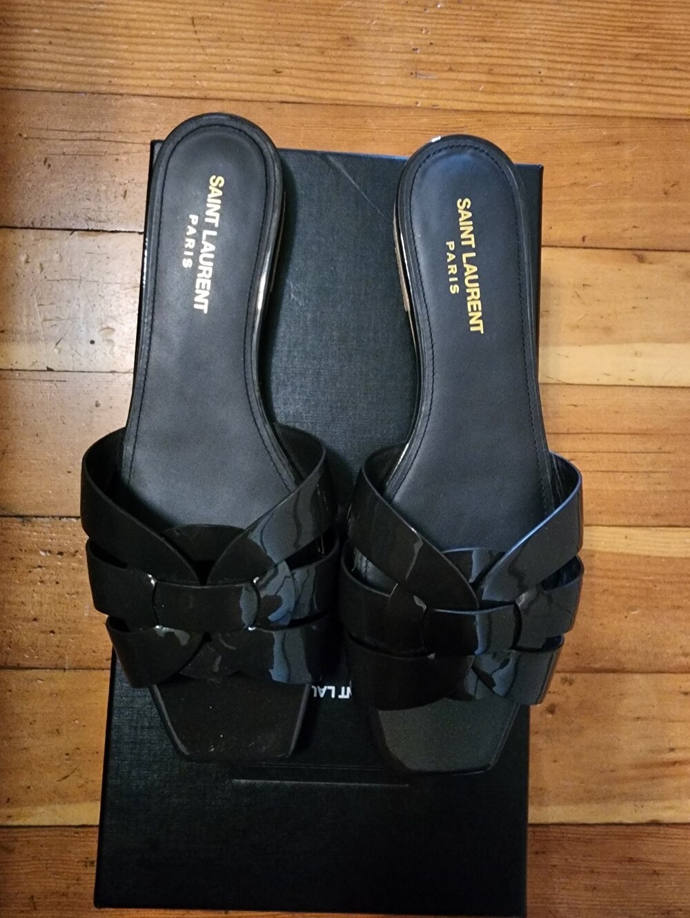 Saint Laurent Tribute Nu Pieds Flat Black Sandals 9/39 Travel Summer Vacation - Picture 2 of 14
